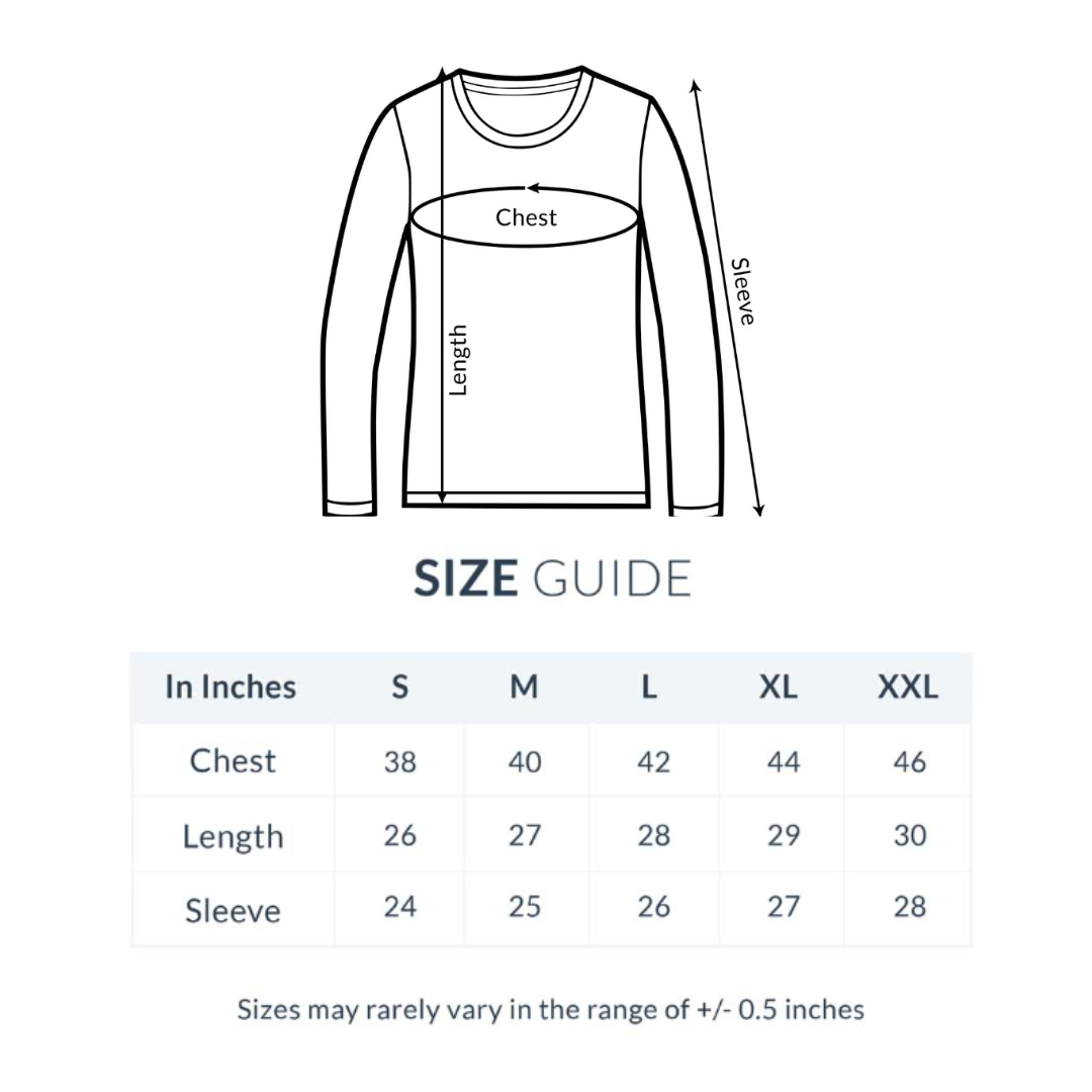 Full Sleeve Tee Size Guide chart